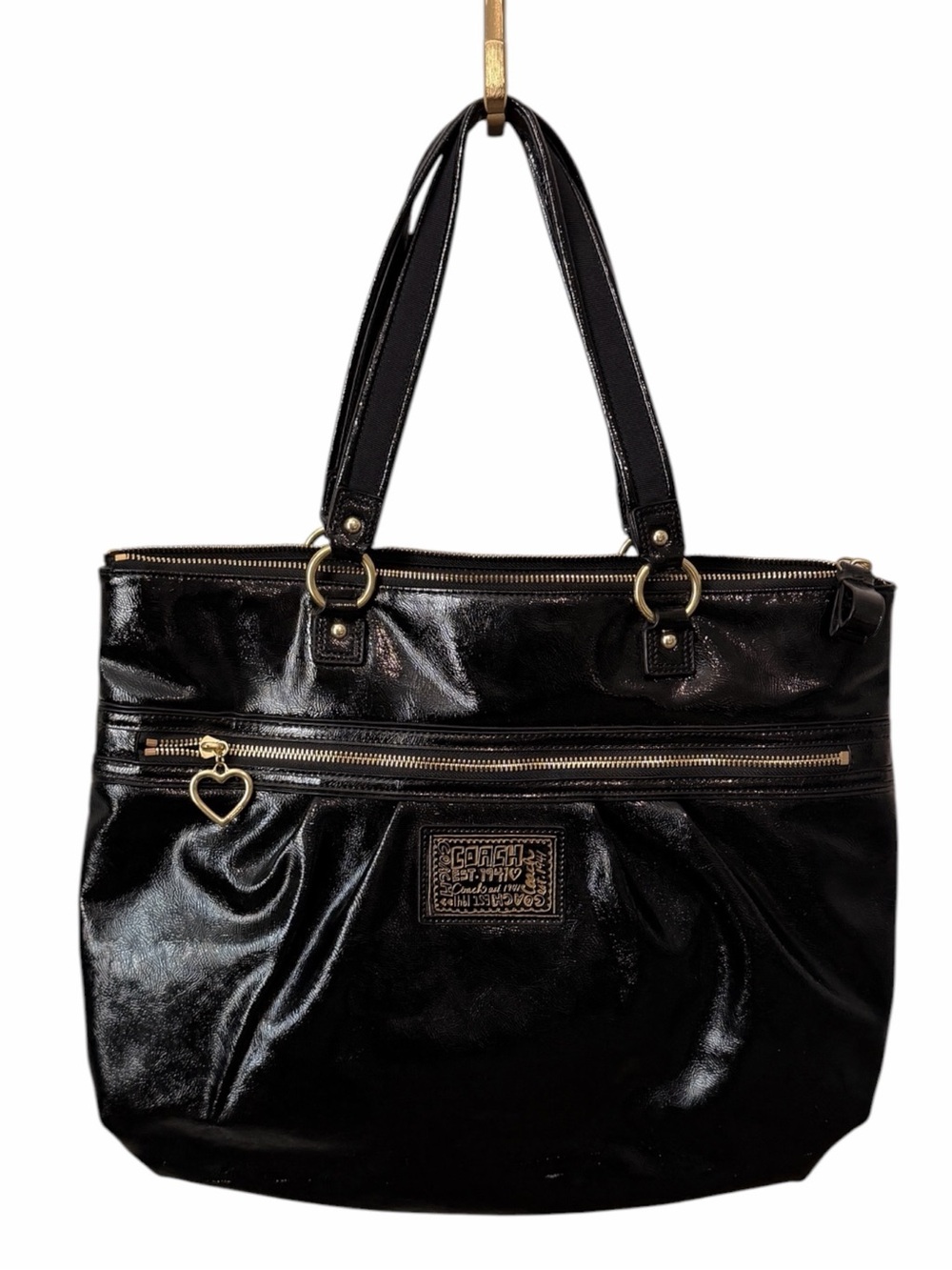 COACH Poppy Daisy Tote Liquid Gloss Black